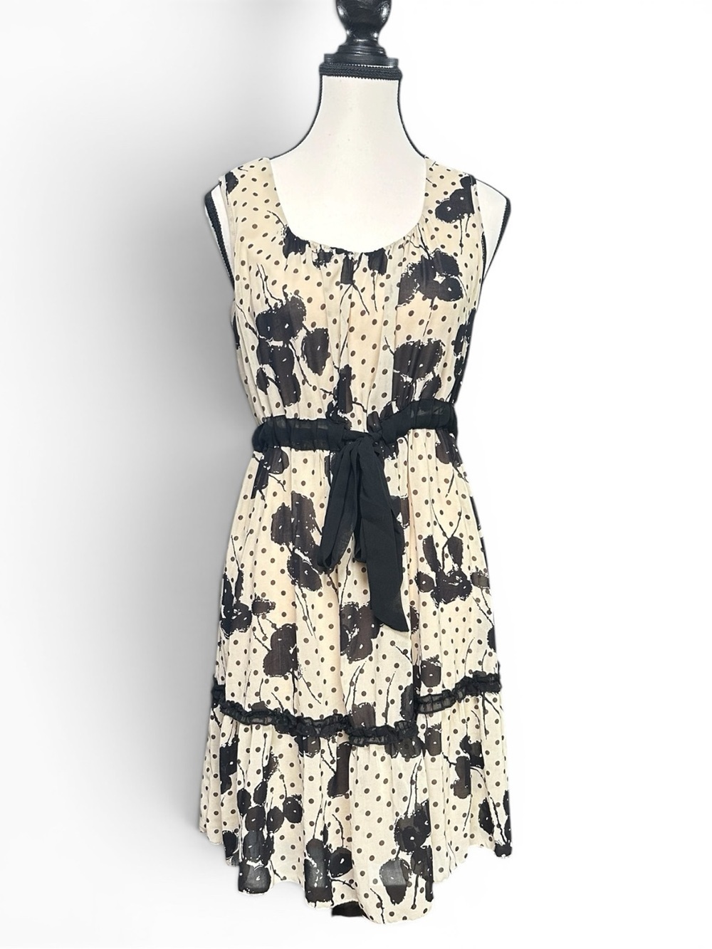 Ya Los Angeles Polka Dot Floral Mini Dress Small Babydoll Soft Girl Tie Waist - Picture 4 of 14